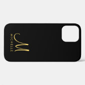 Handgeschreven Monogram Naam Zwart & Goud Custom Case-Mate iPhone Case (Achterkant (horizontaal))