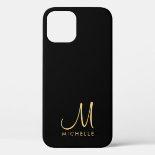 Handgeschreven Monogram Naam Zwart & Goud Custom Case-Mate iPhone Case