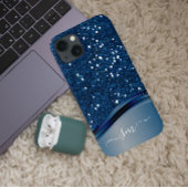 Handgeschreven Monogram Navy Blue Metal Glitter Case-Mate iPhone Case