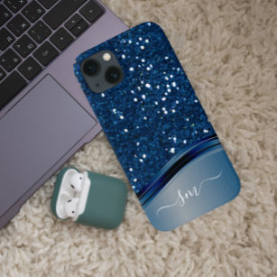 Handgeschreven Monogram Navy Blue Metal Glitter Case-Mate iPhone Case