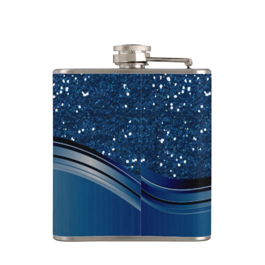 Handgeschreven Monogram Navy Blue Metal Glitter Heupfles (Achterkant)