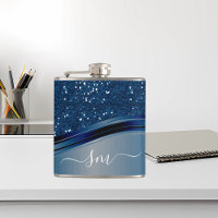 Handgeschreven Monogram Navy Blue Metal Glitter