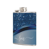 Handgeschreven monogram Navyblauw Metaalglitter Heupfles (Links)