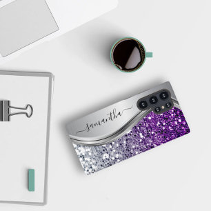 Handgeschreven Monogram Paars Silver Glitter Samsung Galaxy Hoesje