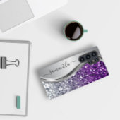 Handgeschreven Monogram Paars Silver Glitter Samsung Galaxy Hoesje