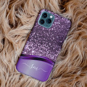 Handgeschreven Monogram Paarse Glitter Let Wave Case-Mate iPhone Case