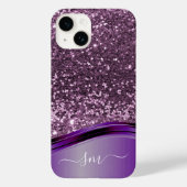 Handgeschreven Monogram Paarse Glitter Let Wave Case-Mate iPhone Case (Achterkant)