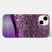 Handgeschreven Monogram Paarse Glitter Let Wave Case-Mate iPhone Case (Achterkant (horizontaal))