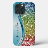 Handgeschreven monogram regenbooglitter Case-Mate iPhone case (Achterkant)