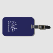 Handgeschreven Monogram Script Blauw Bagagelabel (Voorkant (horizontaal))