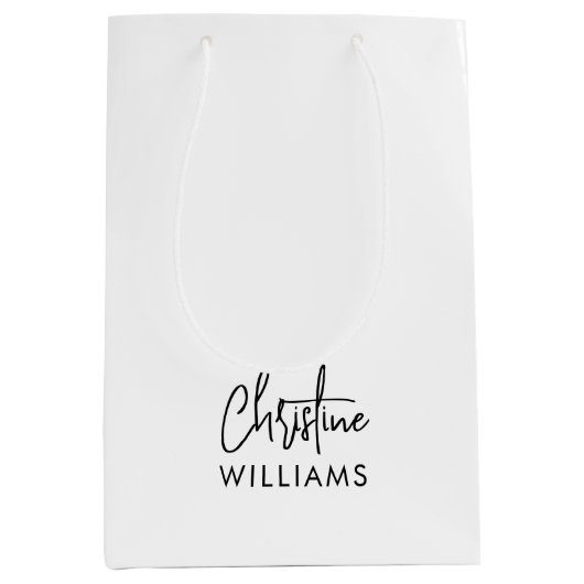 Handgeschreven Monogram Script White Medium Cadeauzakje (Voorkant)