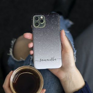 Handgeschreven monogram voor Ombre Glitter Black Case-Mate iPhone Case