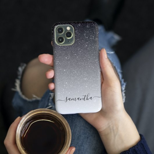 Handgeschreven monogram voor Ombre Glitter Black Case-Mate iPhone Case