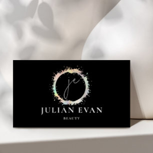 Handgeschreven Monogram Zwart Holografisch Visitekaartje