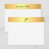 Handgeschreven Monogrammed Naam Faux Gold Modern Notitiekaartje (Voorkant / Achterkant)