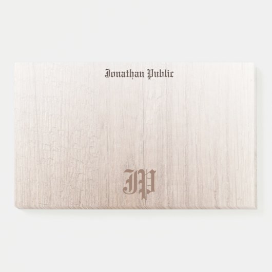 Handgeschreven Monogrammed Sjabloon Wood Look Post-it® Notes (Voorkant)