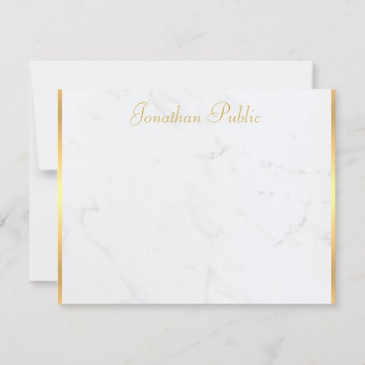 Handgeschreven monogrammen Gold Marble Modern Notitiekaartje (Achterkant)