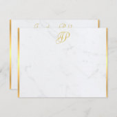Handgeschreven monogrammen Gold Marble Modern Notitiekaartje (Voorkant / Achterkant)