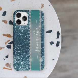 Handgeschreven Naam Blauwe turkooizen Diamant Glit Case-Mate iPhone Case