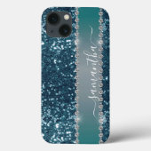 Handgeschreven Naam Blauwe turkooizen Diamant Glit Case-Mate iPhone Case (Achterkant)
