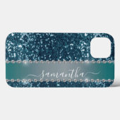Handgeschreven Naam Blauwe turkooizen Diamant Glit Case-Mate iPhone Case (Achterkant (horizontaal))