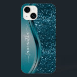 Handgeschreven naam Blauwgroen Blue Metal Glitter  Case-Mate iPhone 14 Hoesje<br><div class="desc">Het ontwerp is een foto en de hoesjes worden niet gemaakt met glitter, sequenties, metalen of bossen. Dit ontwerp is ook beschikbaar op andere telefoonmodellen. Kies het Type van Apparaat om andere hoesjes van iPhone, van Samsung Galaxy of van Google te zien. Sommige stijlen kunnen worden gewijzigd door Stijl te...</div>