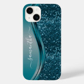 Handgeschreven naam Blauwgroen Blue Metal Glitter  Case-Mate iPhone Case (Achterkant)