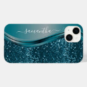 Handgeschreven naam Blauwgroen Blue Metal Glitter  Case-Mate iPhone Case (Achterkant (horizontaal))