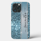 Handgeschreven naam Blue Diamond Glitter Case-Mate iPhone Case (Achterkant)