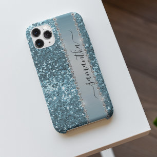 Handgeschreven naam Blue Diamond Glitter Case-Mate iPhone Case