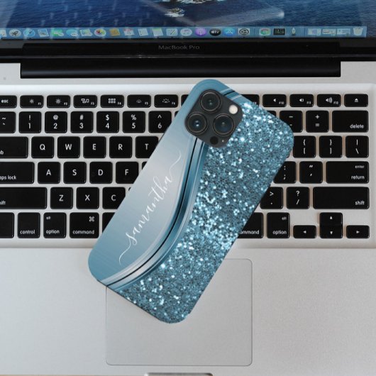 Handgeschreven naam Blue Metal Glitter 13 Case-Mate iPhone Case