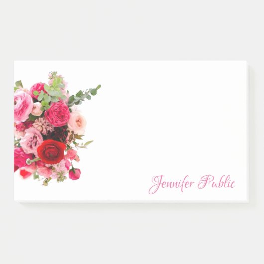 Handgeschreven naam Chic Waterverf Floral Sjabloon Post-it® Notes (Voorkant)