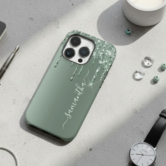 Handgeschreven naam Donkergroen metaal bekijken Case-Mate iPhone Case