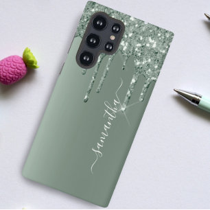 Handgeschreven naam Donkergroen metaal bekijken Samsung Galaxy S10 Hoesje