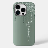 Handgeschreven Naam Donkergroene Metaal Glitter Ui Case-Mate iPhone Case (Achterkant)
