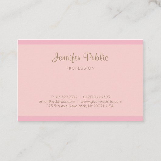 Handgeschreven naam Elegant Pink Gold Sjabloon Bov Visitekaartje (Achterkant)