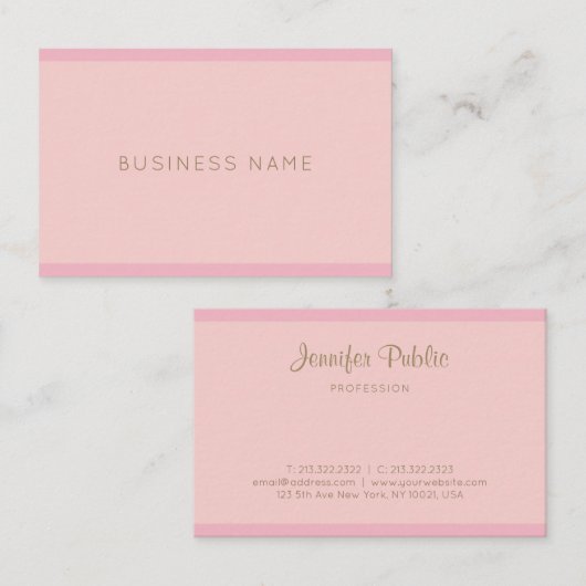 Handgeschreven naam Elegant Pink Gold Sjabloon Bov Visitekaartje (Voorkant / Achterkant)