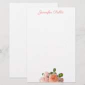 Handgeschreven naam Elegant Waterverf Rozen Sjablo Briefpapier (Voorkant / Achterkant)