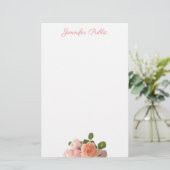 Handgeschreven naam Elegant Waterverf Rozen Sjablo Briefpapier (Staand voorkant)