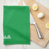 Handgeschreven Naam Elegante Kelly Groene Effen Kl Theedoek (Quarter Fold)