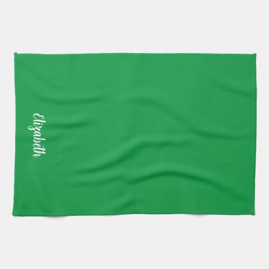 Handgeschreven Naam Elegante Kelly Groene Effen Kl Theedoek (Horizontaal)