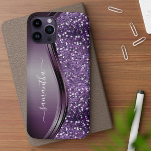Handgeschreven naam Glam Paars Metal Glitter Case-Mate iPhone Case