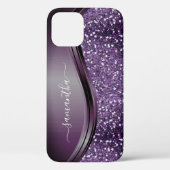 Handgeschreven naam Glam Paars Metal Glitter Case-Mate iPhone Case (Achterkant)