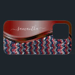 Handgeschreven naam Glam Rood wit blauw Glitter Case-Mate iPhone Case<br><div class="desc">Het ontwerp is een foto en de hoesjes worden niet gemaakt met glitter, sequenties, metalen of bossen. Dit ontwerp is ook beschikbaar op andere telefoonmodellen. Kies het Type van Apparaat om andere hoesjes van iPhone, van Samsung Galaxy of van Google te zien. Sommige stijlen kunnen worden gewijzigd door Stijl te...</div>