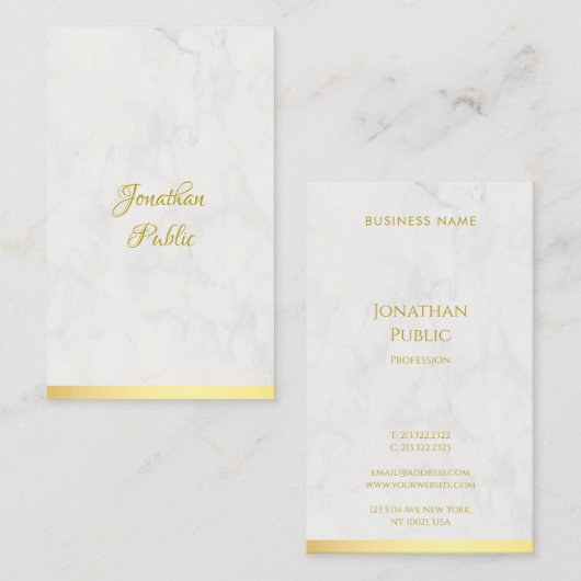 Handgeschreven naam Goud en Marmer Modern Elegant Visitekaartje (Voorkant / Achterkant)
