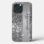 Handgeschreven naam Grafiet Diamond Glitter Case-Mate iPhone Case (Achterkant)