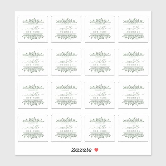 Handgeschreven naam Green Botanical Handmade By Sticker (Vel)