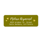 Handgeschreven naam met gouden hartjes olijf etiket (Voorkant)