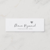 Handgeschreven naam met grijs hart op witte prof mini visitekaartje (Voorkant)