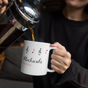 handgeschreven naam + muzieknoten + aangepast beri koffiemok